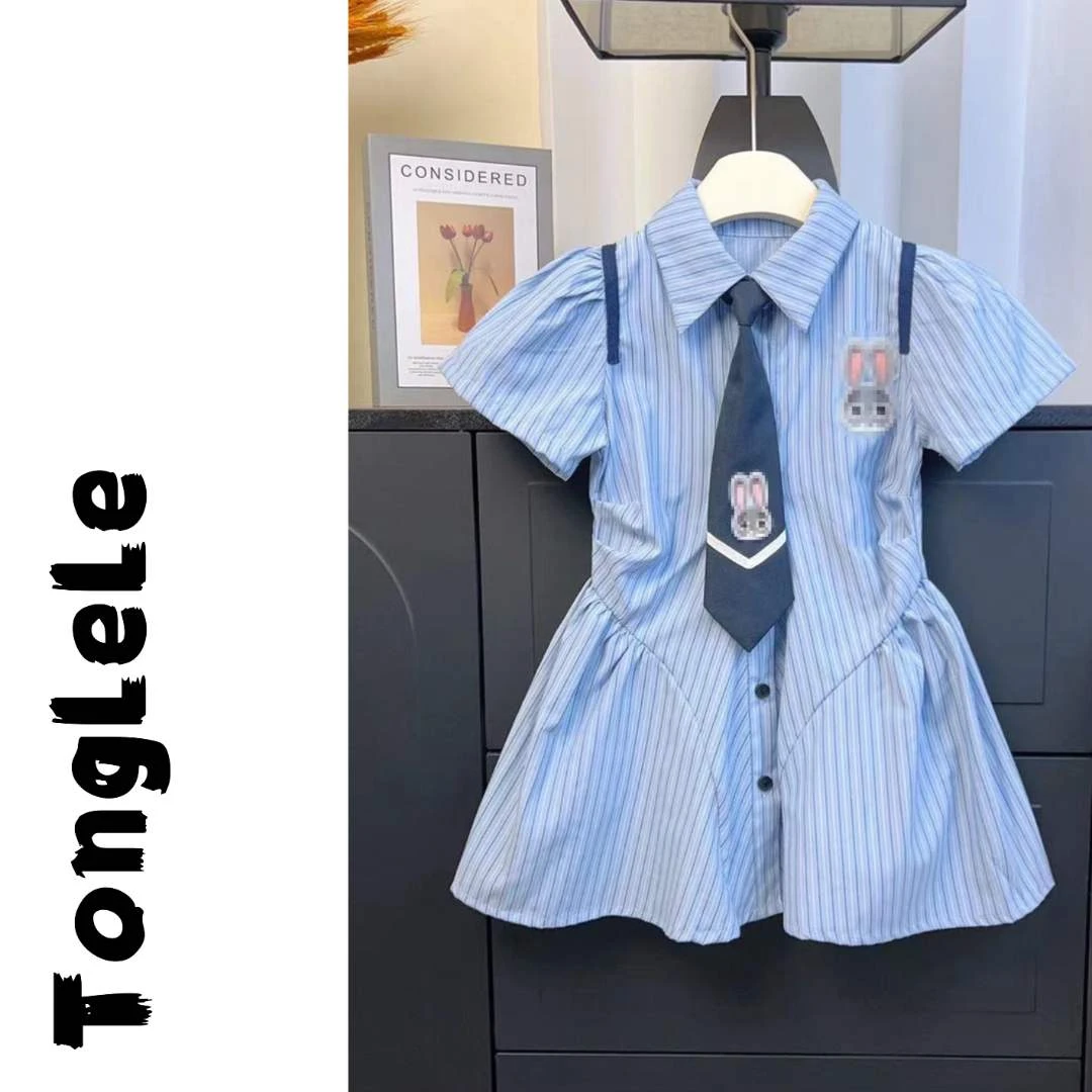 桐乐乐【兔子警官】学院风连衣裙儿童朱迪短袖衬衫裙宝宝夏装裙子