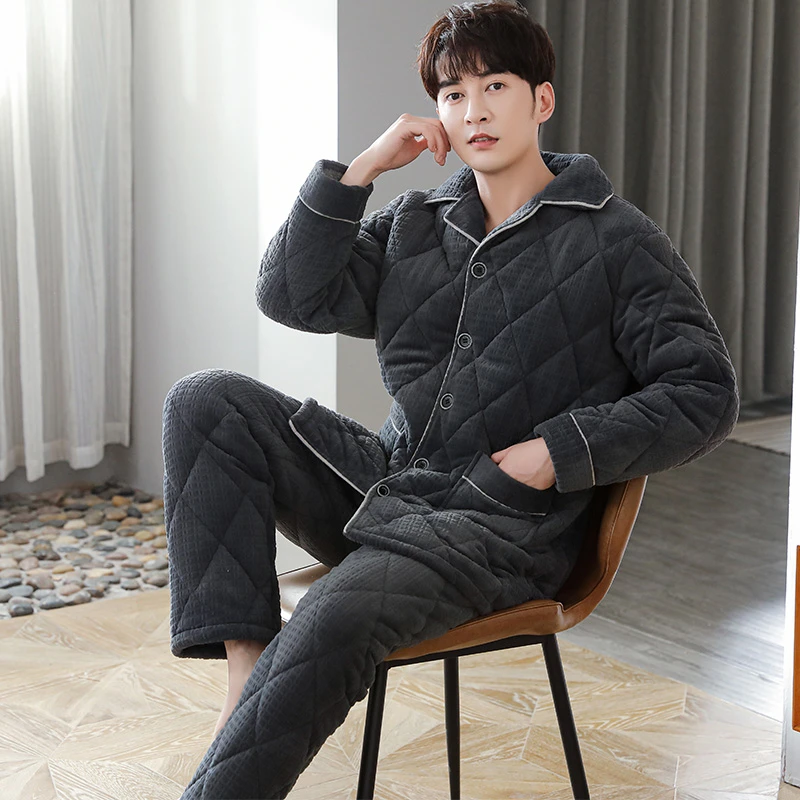 【三层夹棉】睡衣男冬天加厚加绒长袖保暖珊瑚绒家居服秋冬季套装