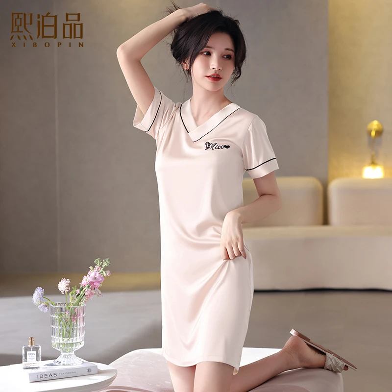 【有带胸垫可选】冰丝夏天睡裙女薄款2025年新款夏季短袖女款连衣裙