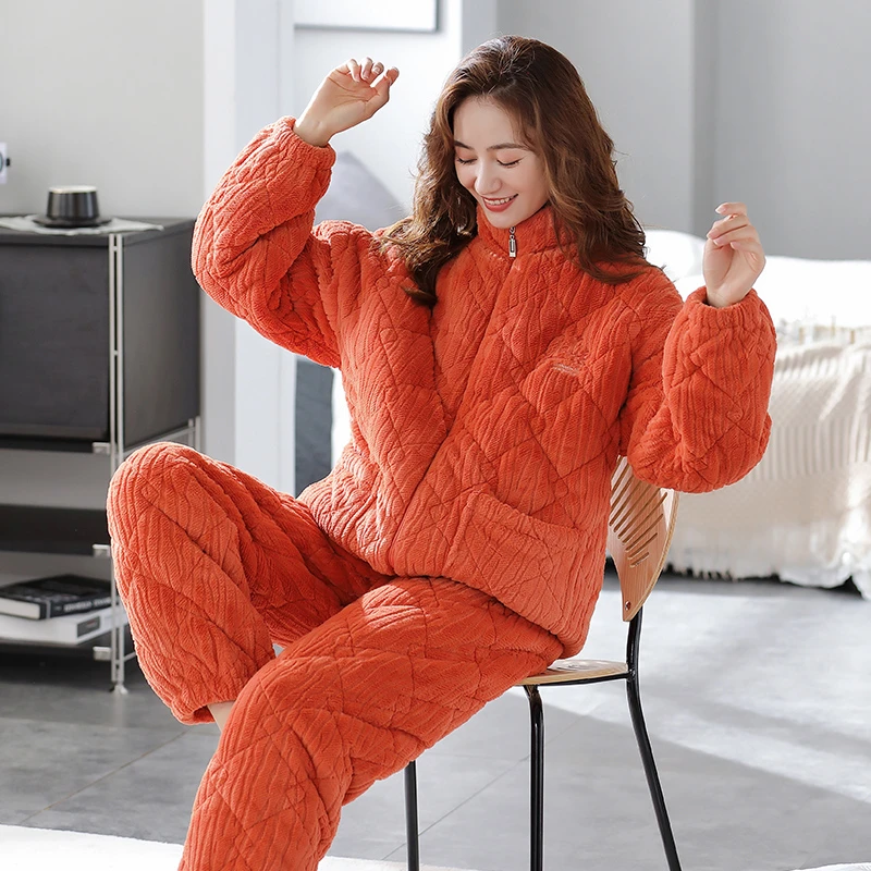 珊瑚绒睡衣女冬季法兰绒夹棉三层加厚加绒高档家居服2025年新款