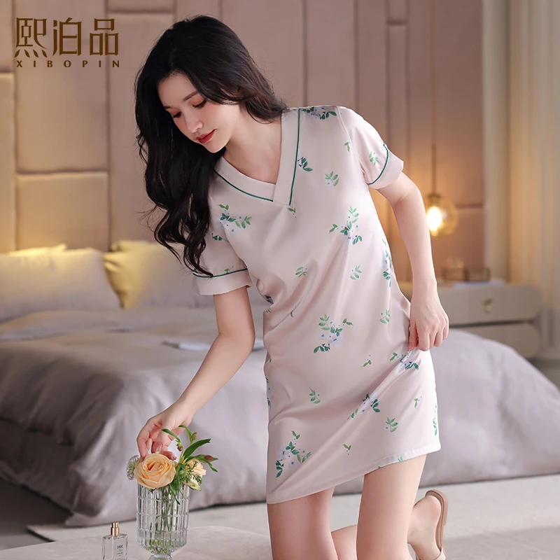 冰丝短袖睡衣女夏款2025新款春秋季薄款睡裙高级感宽松外穿家居服