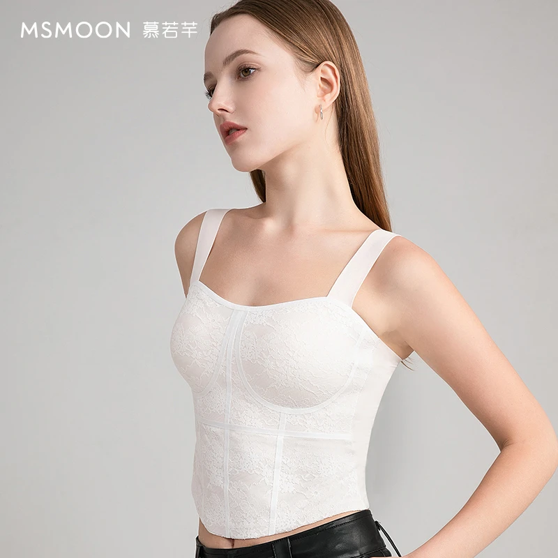 慕若芊甜辣风法式蕾丝背心秋冬款一体式免穿文胸可外穿