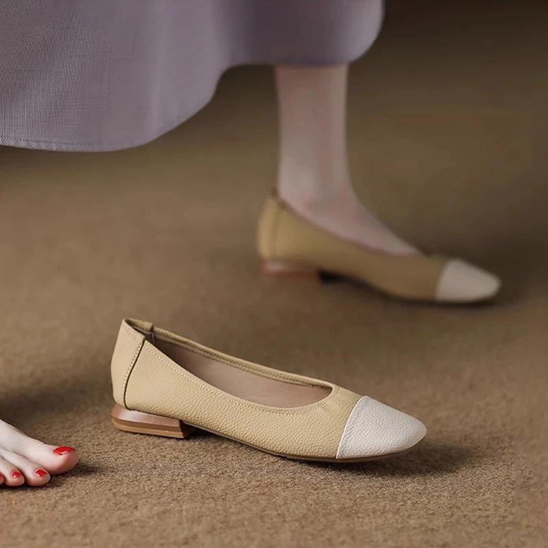 木木81260-4超软绝美拼色浅口单鞋女士夏款温柔晚晚豆豆鞋瓢鞋