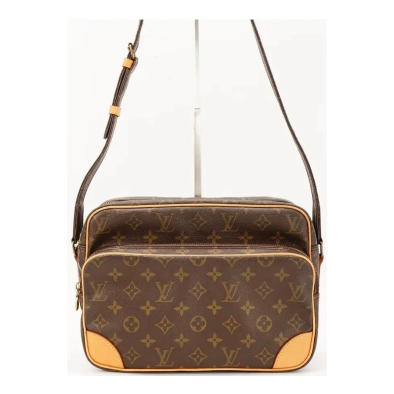 95新  肥猫/LV 中古双层记者包/pvc横版老花单肩包斜挎包/32167