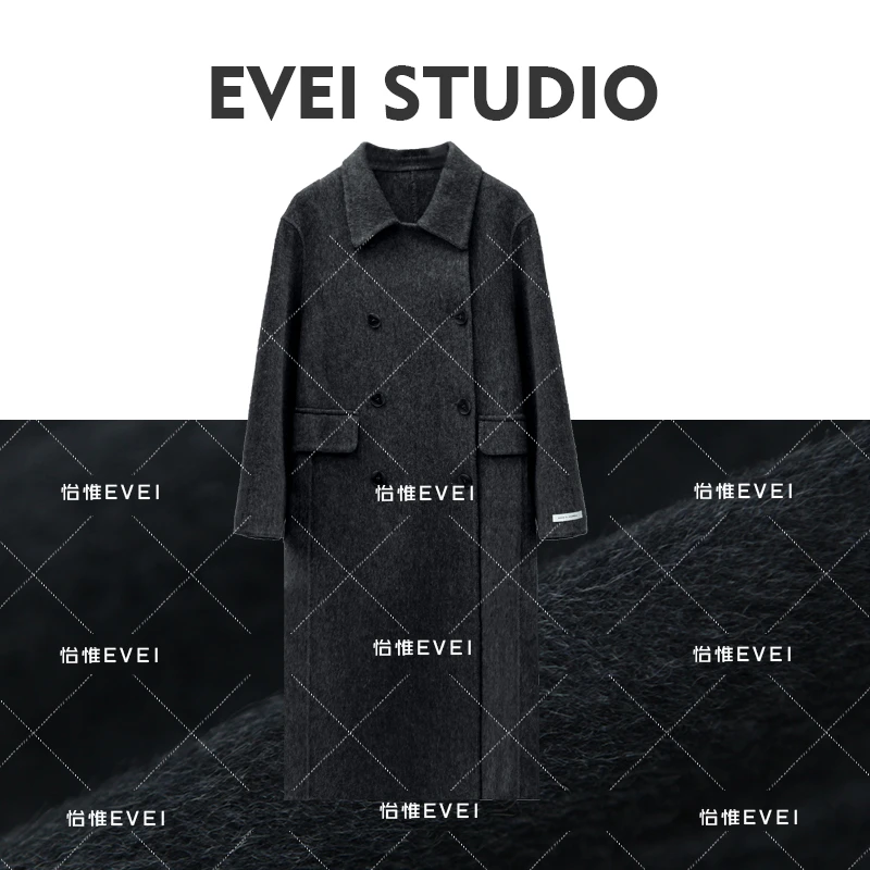 0724【专柜同步在售】娃娃领长款双面手缝绵羊毛大衣时尚休闲-LR606