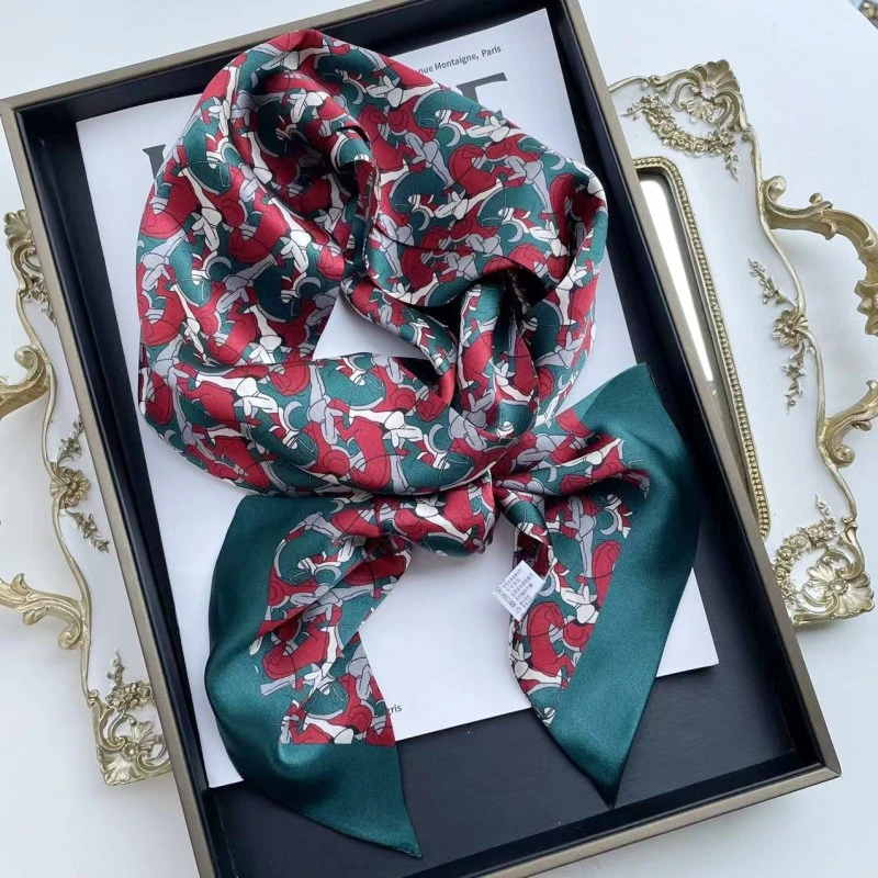 逐梦鸟桑蚕丝丝巾女春秋高端轻奢丝巾木马骑士12姆米丝巾长条飘带