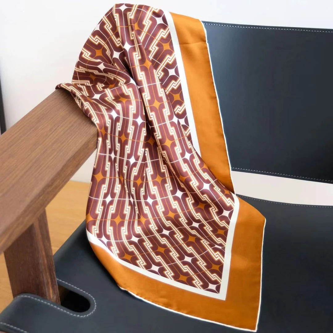 可可色新款秋冬女高品质斜纹绸70cm高定中方巾真丝桑蚕丝丝巾百搭