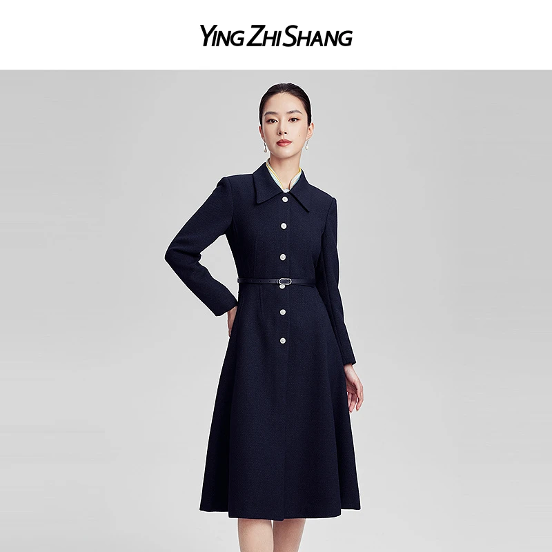 赢智尚2024冬新款长袖X型略松中长款连衣裙ZF03043