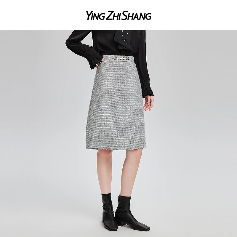 赢智尚2024春季新款花灰色中腰略松中款A型裙ZW00959