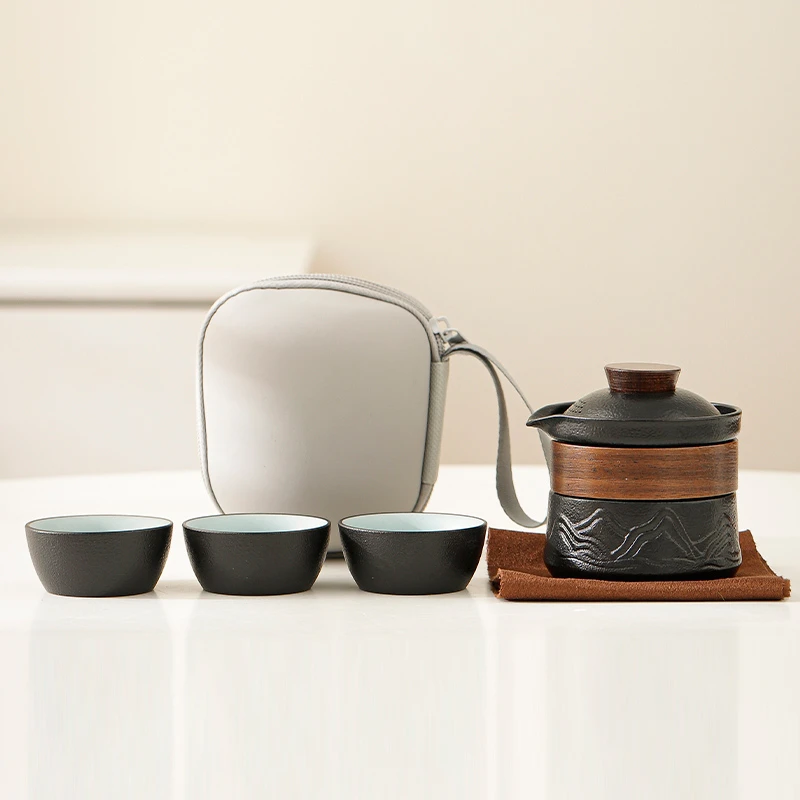 旅行茶具套装便携式茶壶户外车载露营陶瓷快客杯一壶三杯泡茶套装