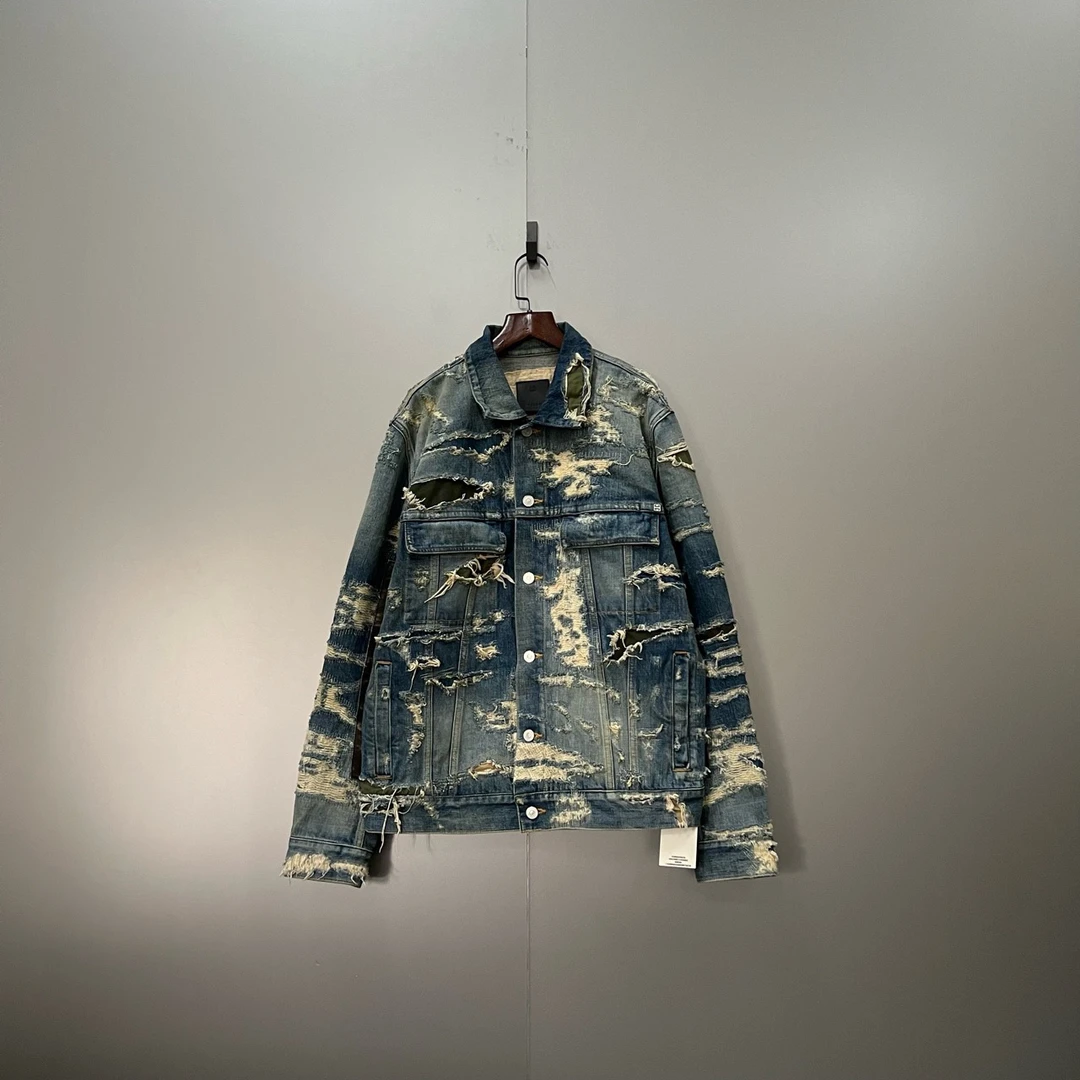 Givenchy 纪梵希 蓝色单排扣破洞牛仔夹克 XL码/98新/公价9800/