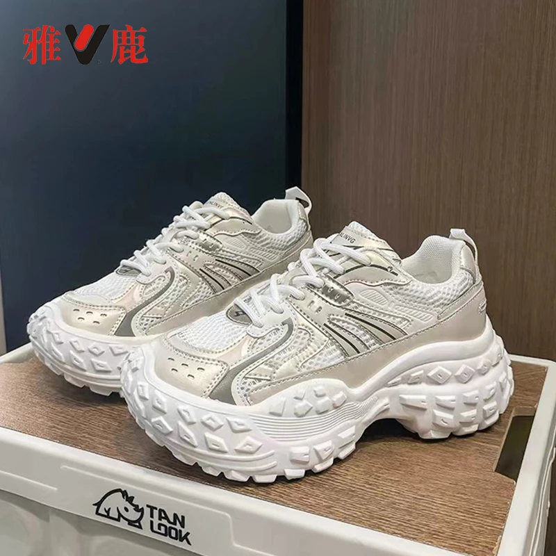 yaloo/雅鹿鞋真皮老爹鞋轮胎女春秋四季款运动鞋增高显瘦女鞋G63