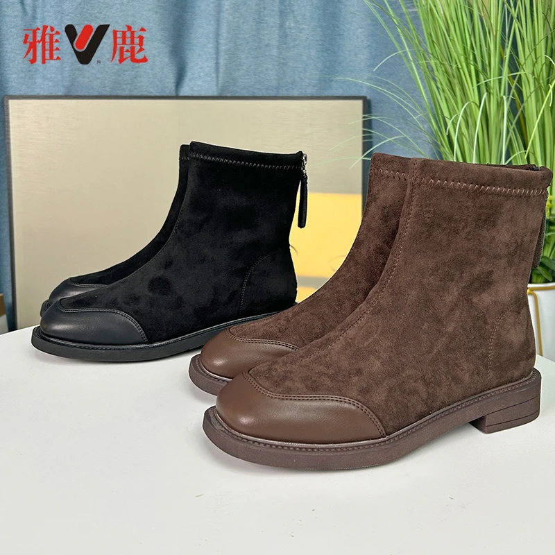 yaloo/雅鹿薄绒牛皮马丁靴切尔西靴显瘦靴ins潮瘦瘦烟管靴802-2