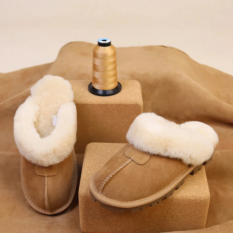2024新款冬桑坡明星同款千颂伊真皮包头星拖加绒保暖平底女拖鞋