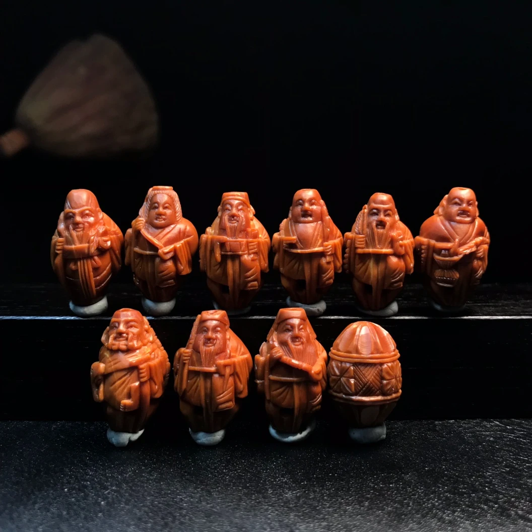 【府炳元】1.4【小籽骑兽八仙】苏工纯手工橄榄核雕手串XJ409002