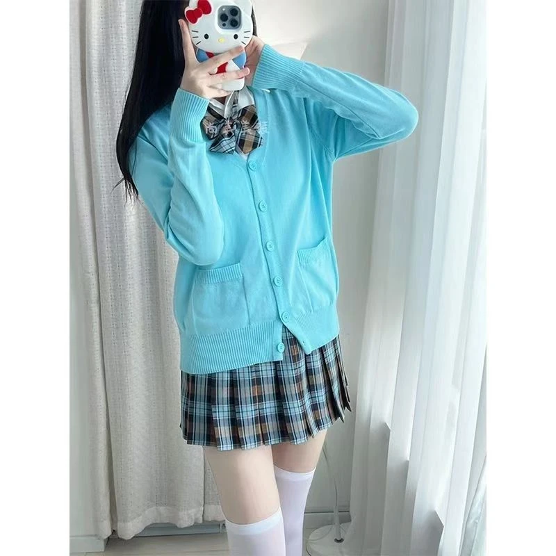 红人上新日系jk针织衫长袖百搭秋季宽松毛衣休闲开衫外套学生上衣