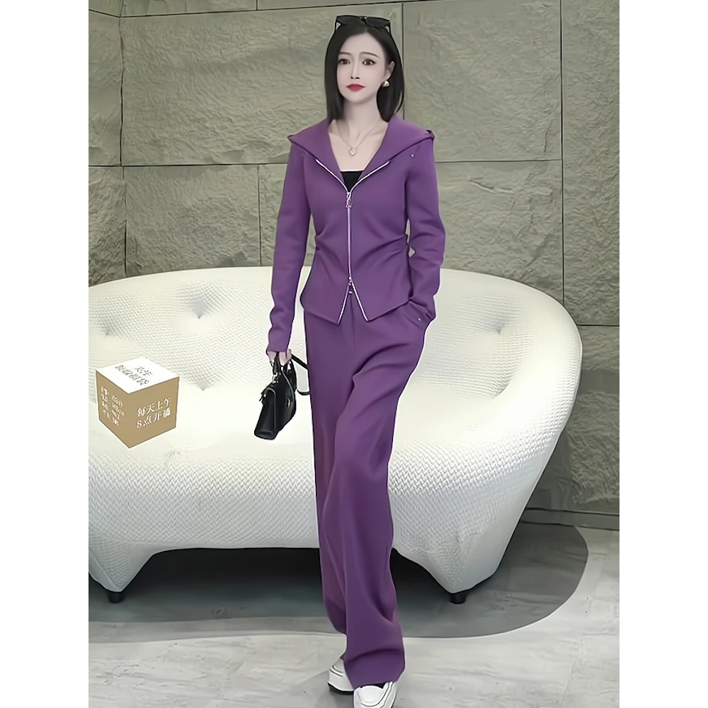 小众设计感流行运动洋气春季新款紫色拉链开衫修身上衣两件套女装
