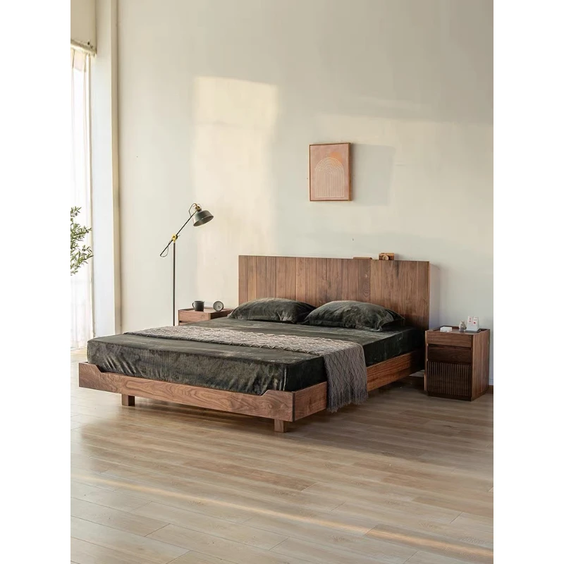 北美轻奢北欧黑胡桃木实木床15米18现代中式主卧实木双人床樱桃木