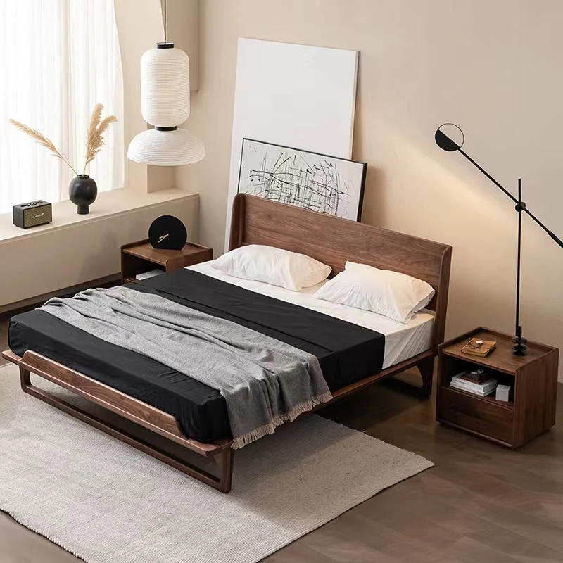 北美黑胡桃木实木床1.8m现代简约风格大床侘寂风北欧风原木婚床