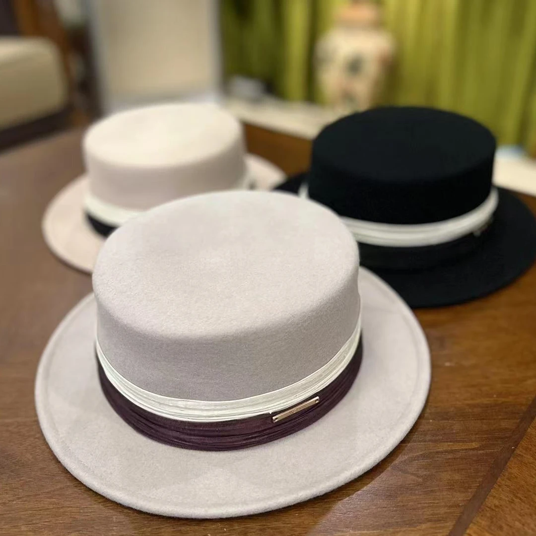秋冬女士时尚百搭平顶帽子 礼帽文艺复古 优雅休闲平檐帽