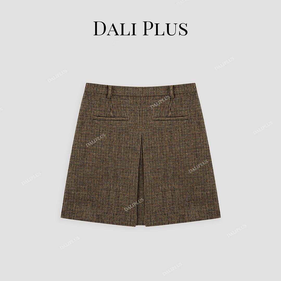 DALI PLUS100%精纺羊毛 高腰法式格纹半裙学院风短裙-D4SZ0120