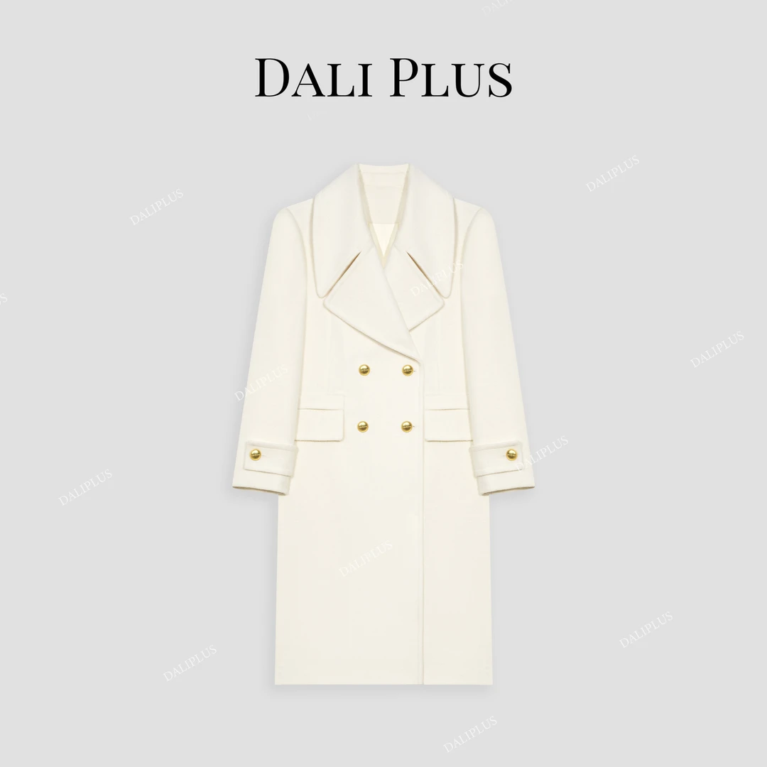 DALI PLUS【重磅100%绵羊毛】白金双排扣戗驳领双面呢大衣-D4CK0037