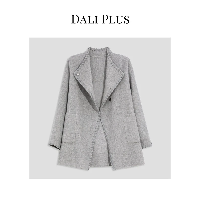DALI PLUS高级灰大衣 骆驼绒+羊毛手钩绵羊皮条双面呢外套-DL3596