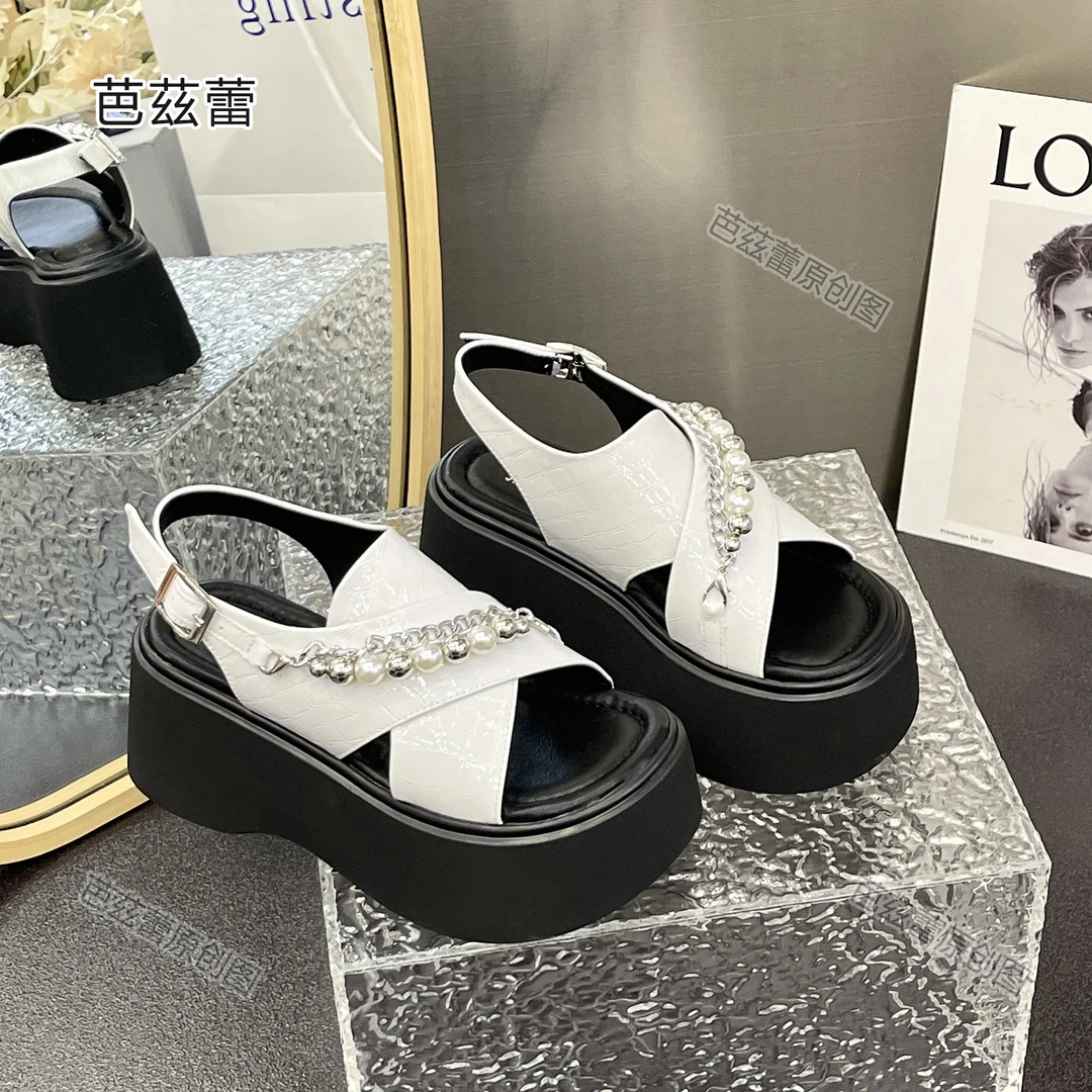 9125白色--罗马凉鞋女夏外穿2024新款厚底增高时尚百搭女士沙滩鞋