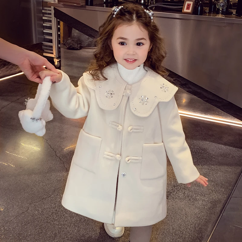 【现货】米米哈罗女童外套儿童中长款夹棉保暖呢子大衣 D240008