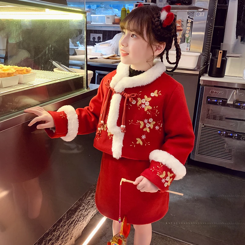 【宠粉浮力】女童新年装红色拜年服女孩新中式网红套装裙 Q236269