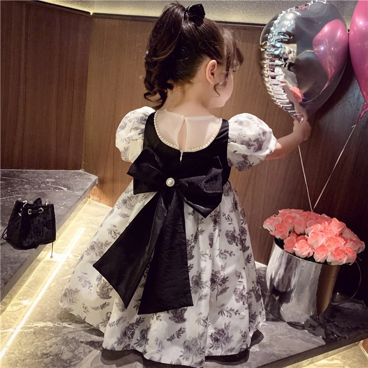 【宠粉浮力】女童蝴蝶结碎花泡泡袖雪纺裙公主裙连衣裙 QS23011