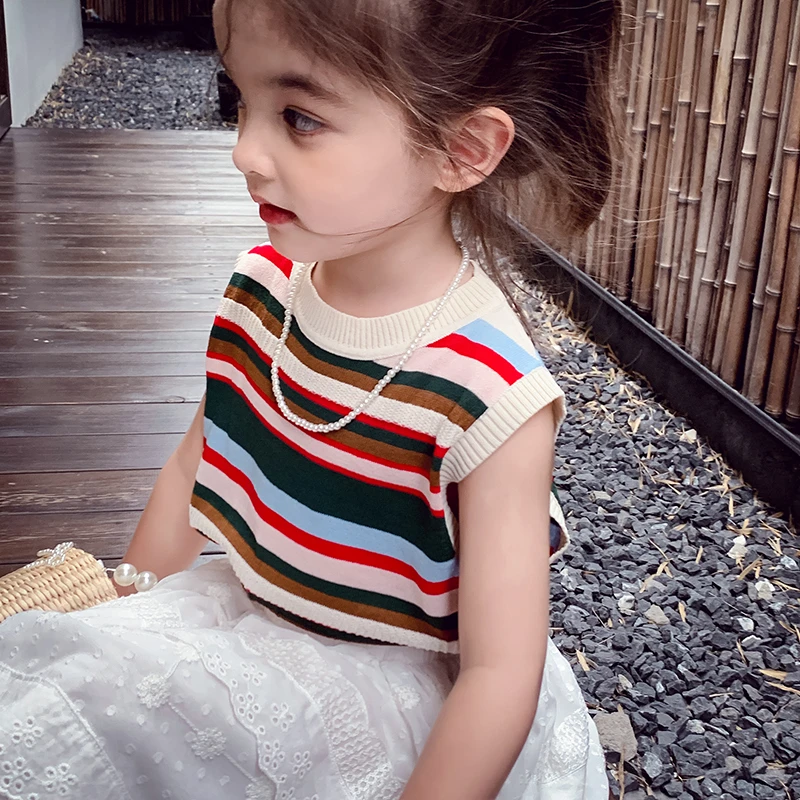 【宠粉浮力】米米哈罗女童背心夏装无袖条纹内搭针织打底衫X24270