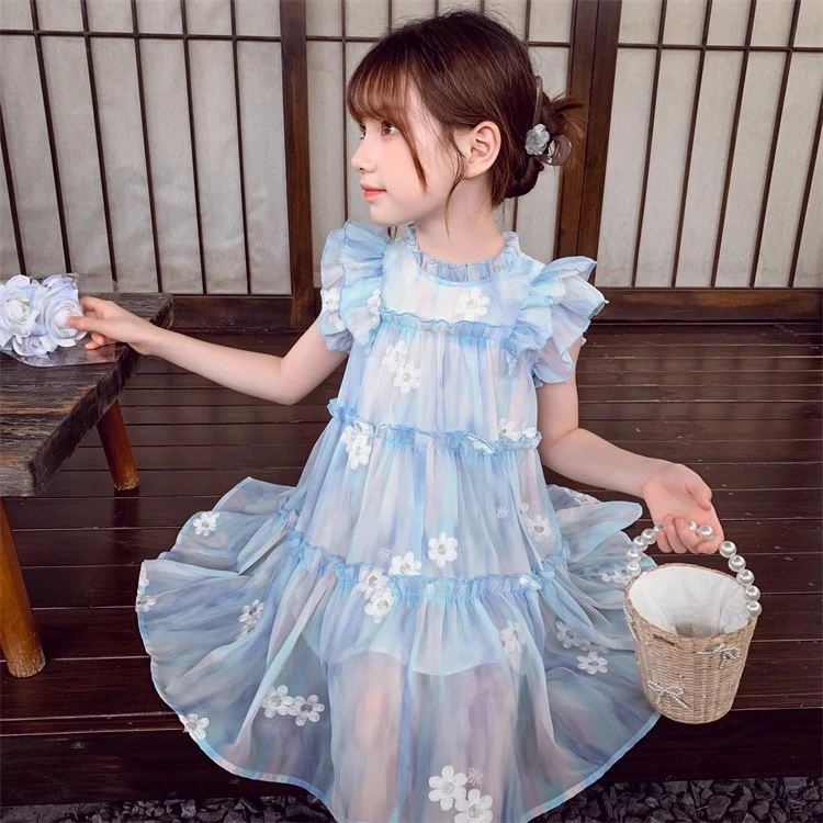 【现货】米米哈罗女童背心裙夏装甜美碎花公主裙荷叶连衣裙 X24502