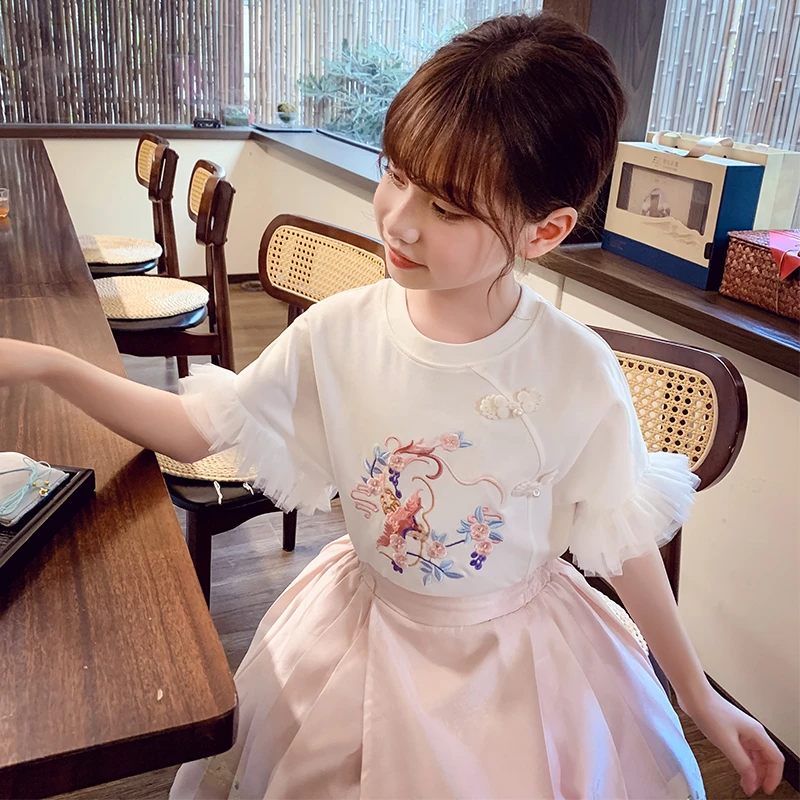 【宠粉浮力】米米哈罗女童新中式刺绣T上衣夏装国风古风童装 X24106