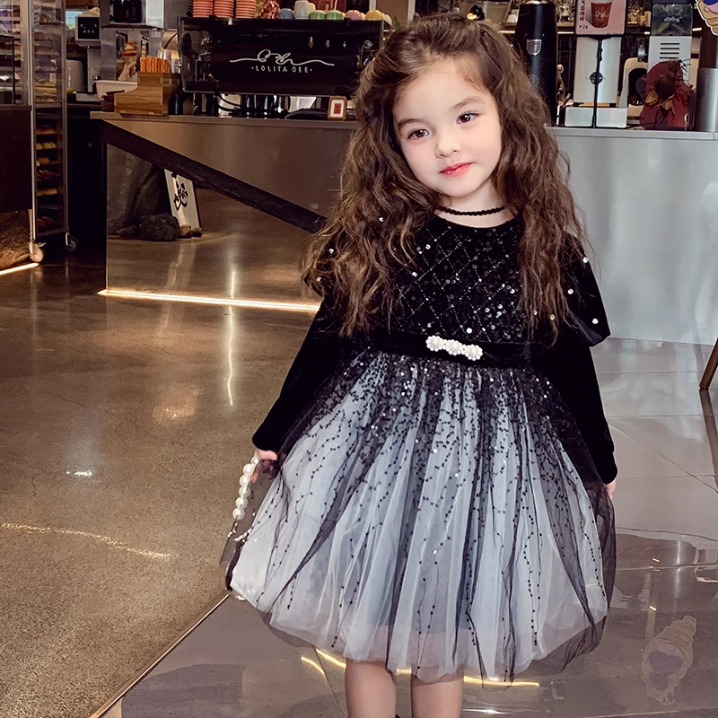 【宠粉浮力】米米哈罗秋新品泡泡袖亮片珍珠扣网纱连衣裙 Q24764