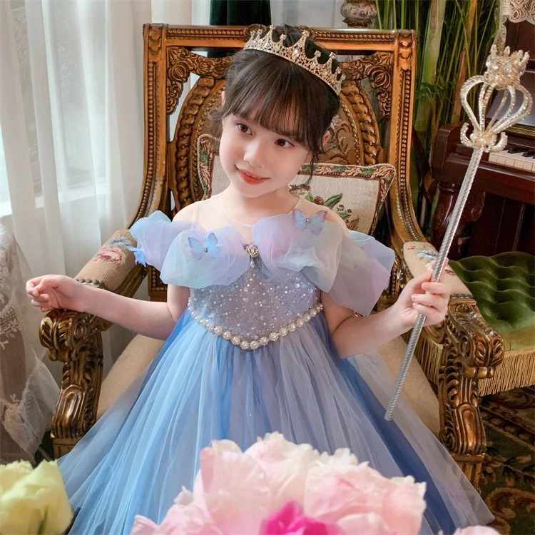 【现货】米米哈罗女童重工公主裙女孩洋气韩版蝴蝶连衣裙 GM23088