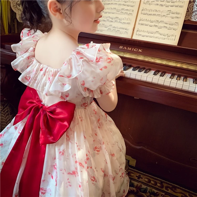 【宠粉浮力】 女童蝴蝶结连衣裙碎花公主裙飞飞袖M122067