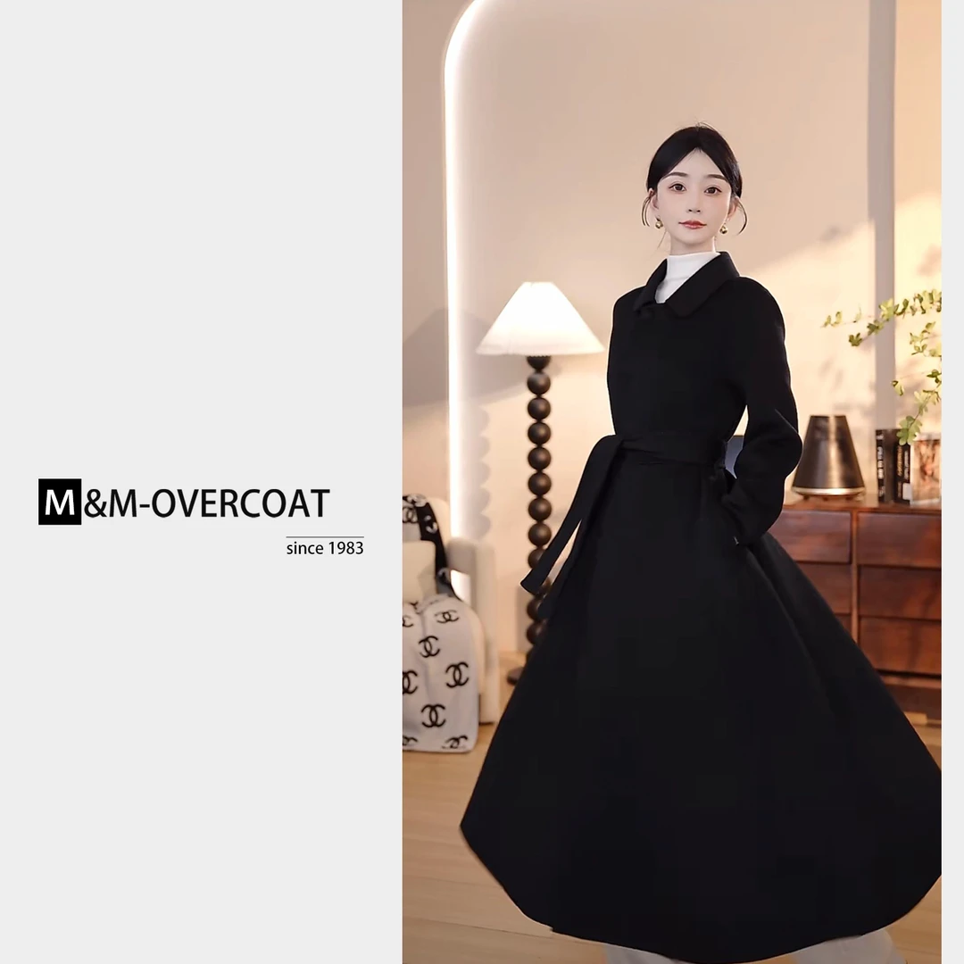 【GG】100%羊毛轻奢法式秋冬新款高级感简约系带双面羊毛大衣