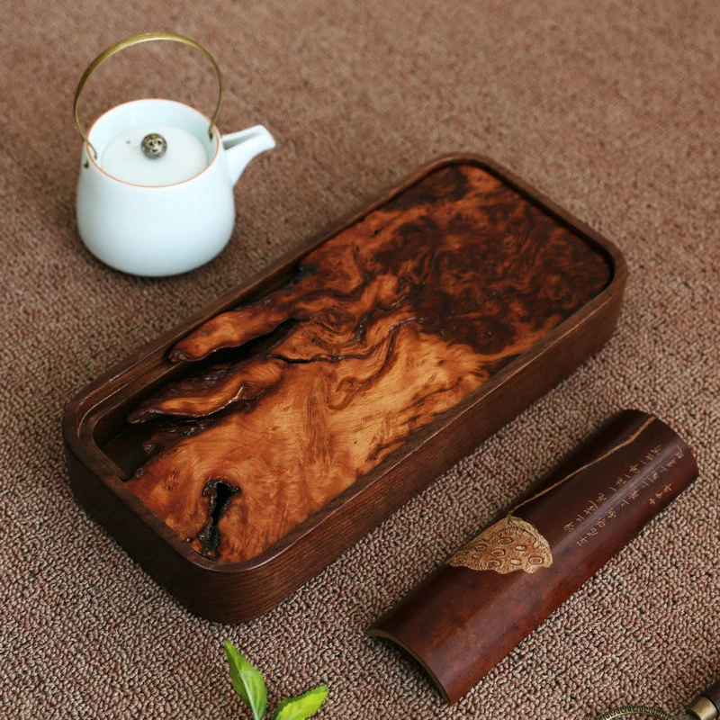 轻奢茶盘壶承干泡台蓄水托建水复古茶桌茶盘黑胡桃木茶托盘实木盘