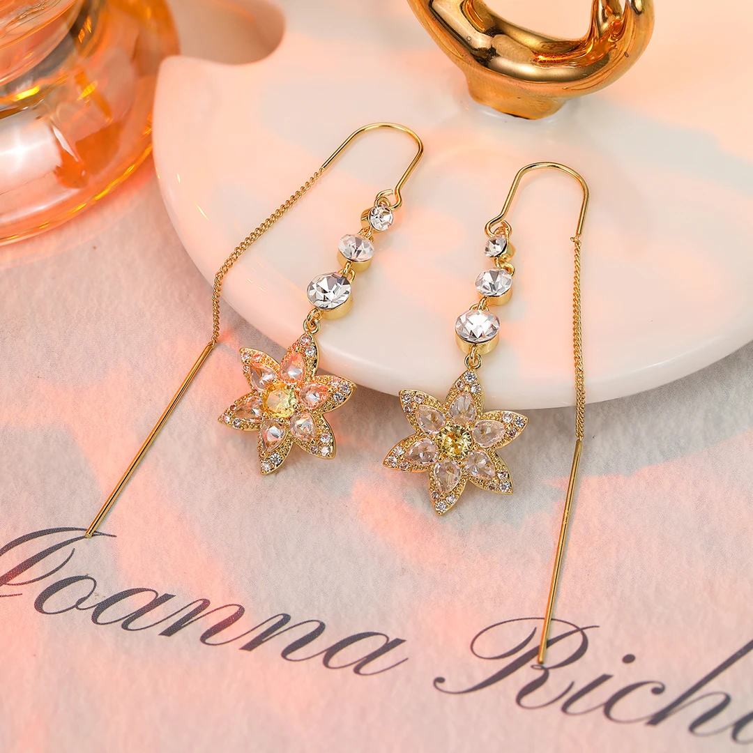 铜合金合成锆石耳饰 太阳花锆石精致时尚气质轻奢优雅防丢耳线