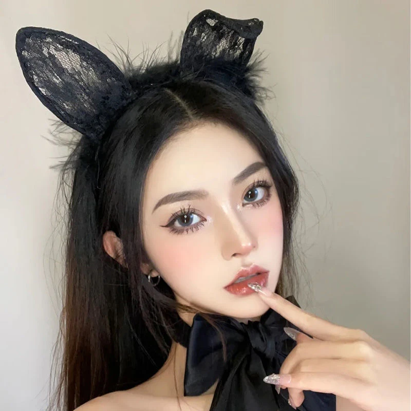 【YS轻奢】日系软妹女网红性感兔耳化妆发饰可爱毛绒蕾丝猫耳朵发箍