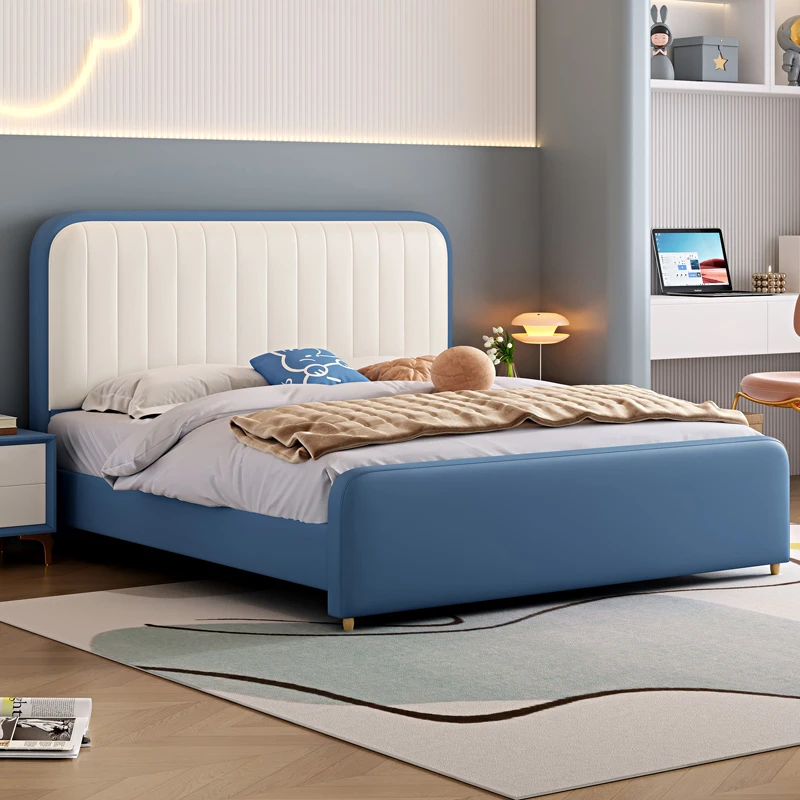 奶油儿童床男孩女孩公主床真皮卡通床加宽学生青少年现代卧室小床