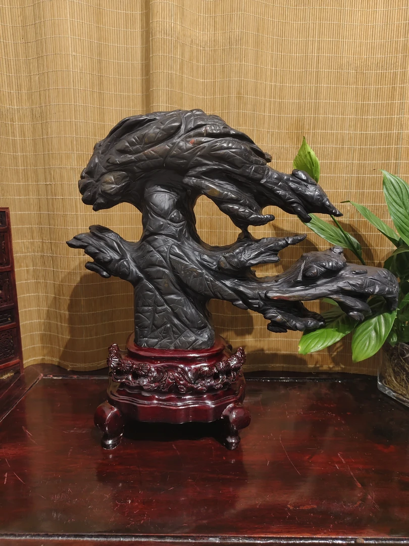 灵璧石迎客松摆件