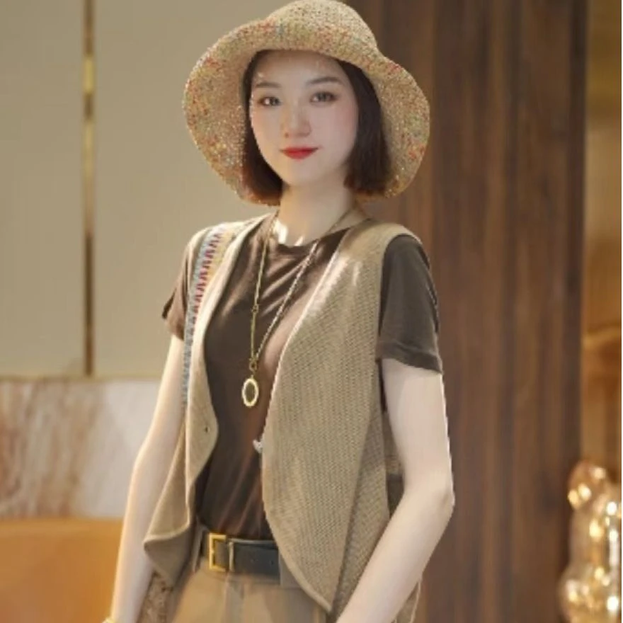 MINGGANG/名港【蝴蝶马甲】针织夏季无袖显瘦针织马甲MG7096-1