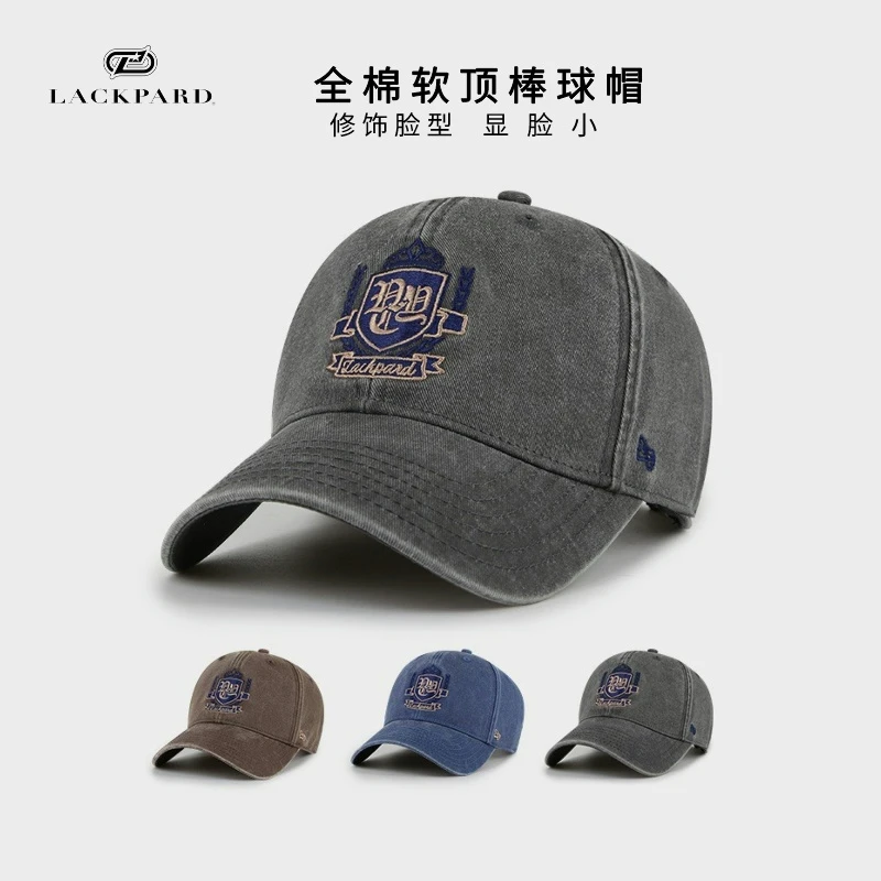 LACKPARD帽子男士四季全棉软顶水洗棒球帽女士百搭显脸小鸭舌帽