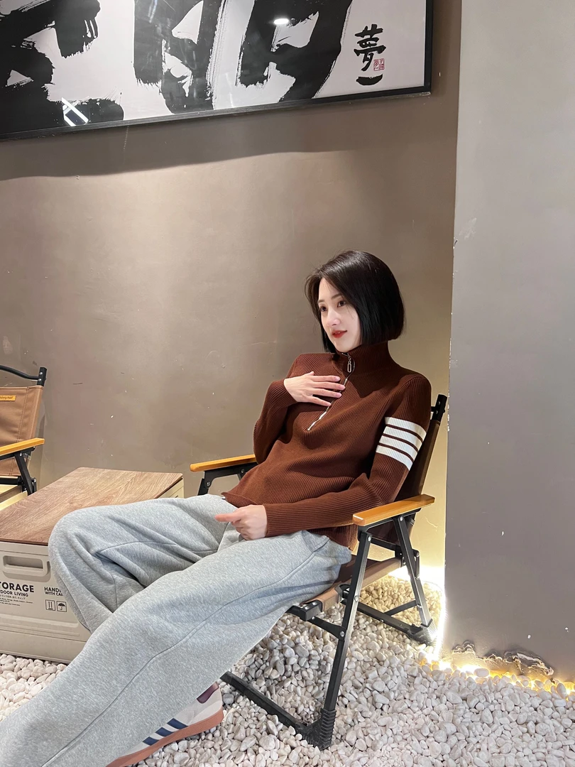 翻领半拉链套头打底衫100%美丽诺羊毛显瘦气质休闲纯羊毛针织衫