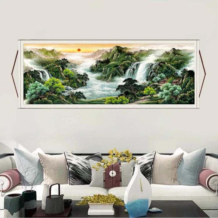 六尺横源远流长3背景墙横幅挂画山水国风靠山图风景装饰画