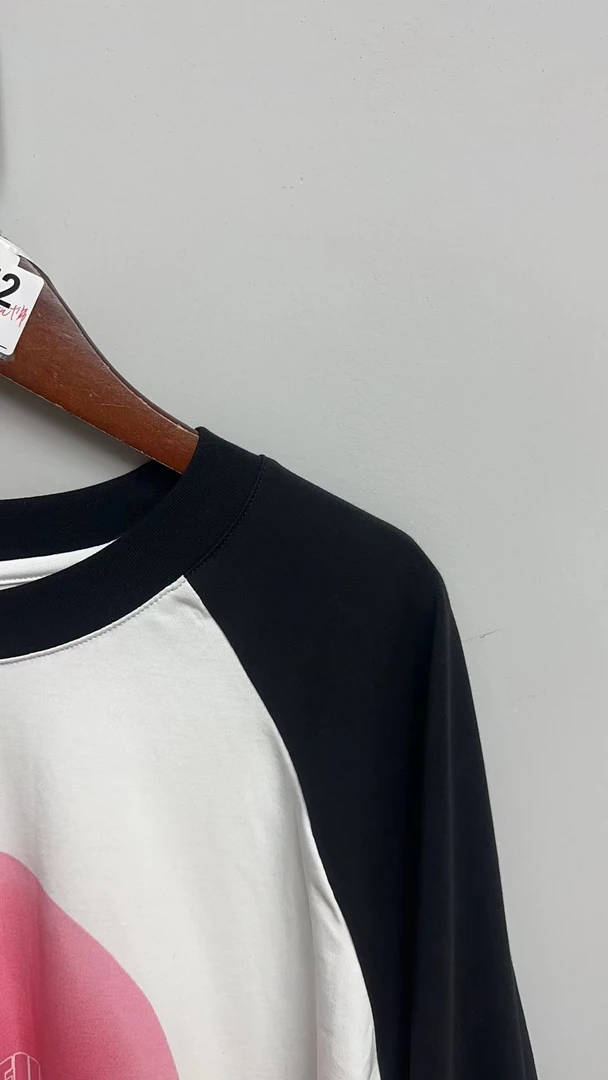 【十一】H休闲 圆领T恤 宽松t恤 KY开运长袖黑白拼接T恤 KY001