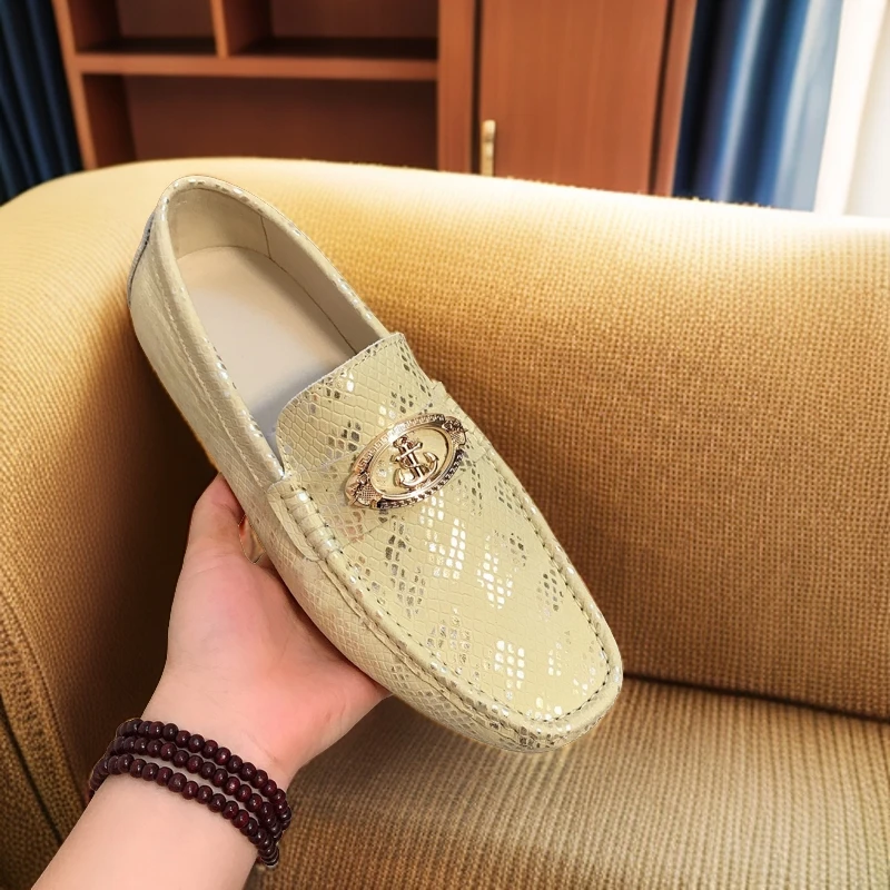 男鞋夏季新款透气轻奢休闲皮鞋懒人一脚蹬真皮豆豆鞋