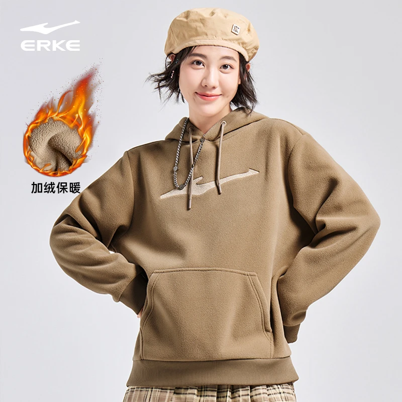 鸿星尔克外套男女摇粒绒加绒运动休闲情侣保暖卫衣51222301091
